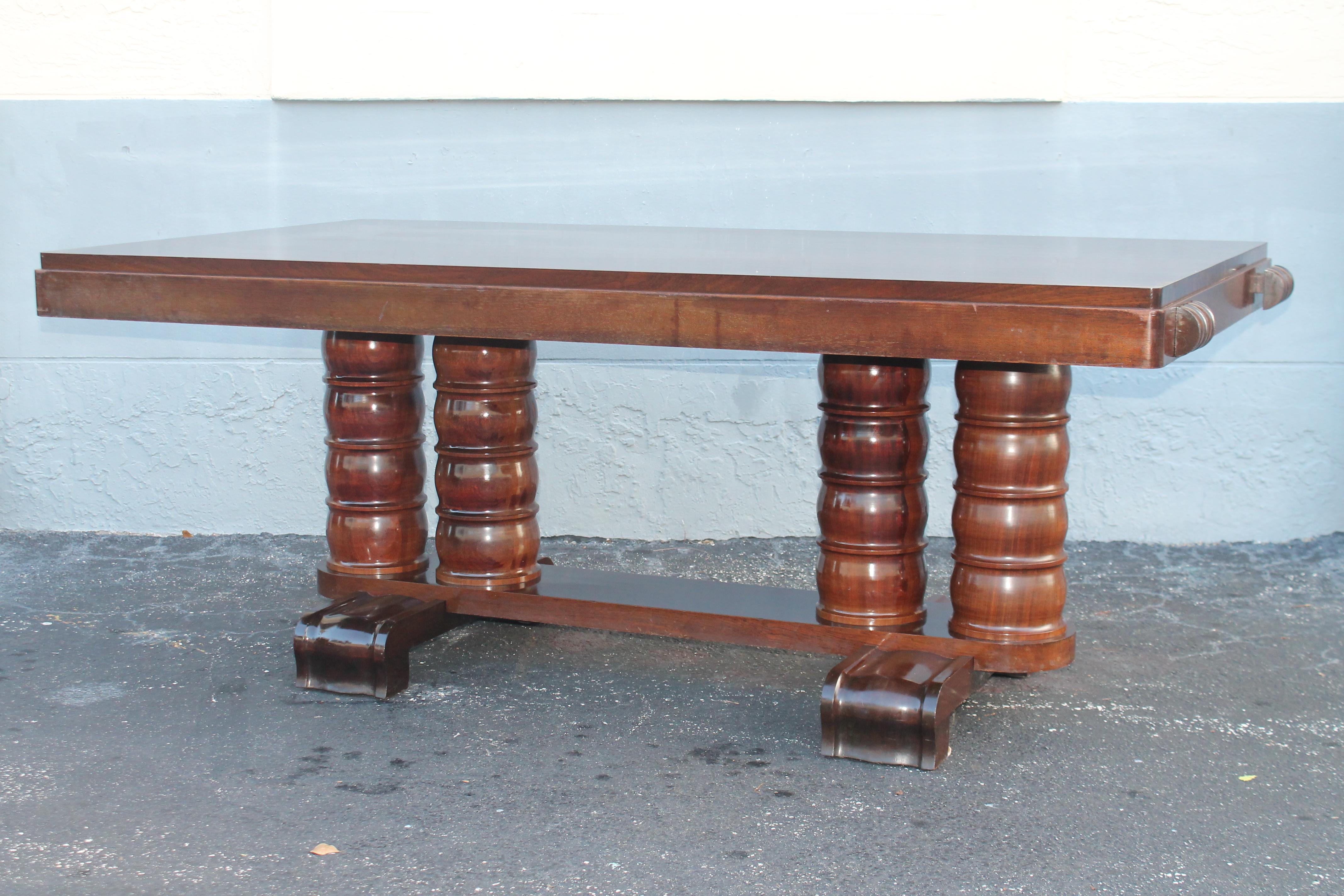 1930's French Art Deco Carved Mahogany Dining Table by Gaston Poisson 3