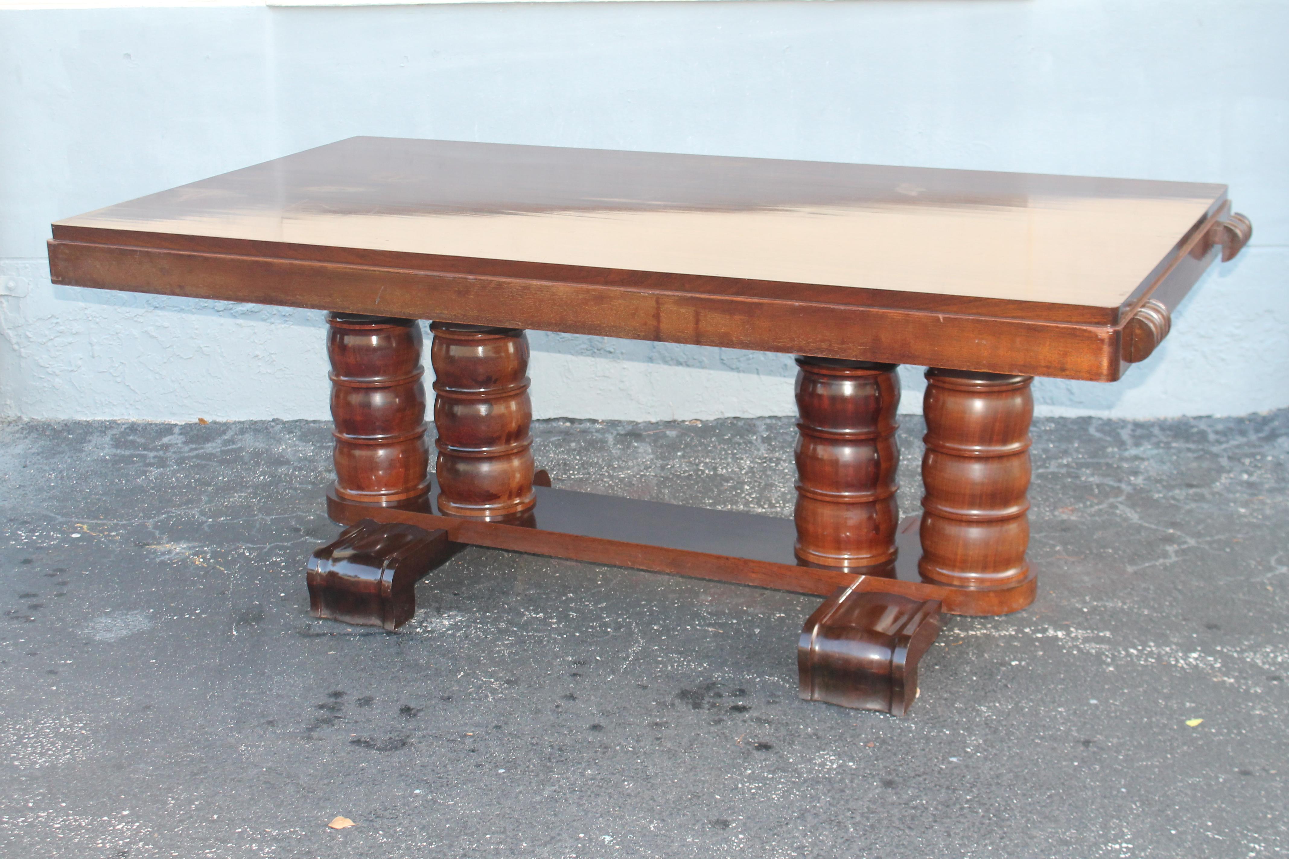 1930's French Art Deco Carved Mahogany Dining Table by Gaston Poisson 4