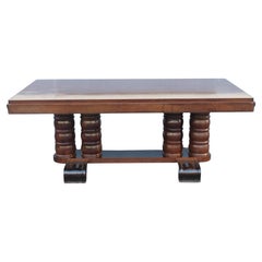 1930's French Art Deco Carved Mahogany Dining Table by Gaston Poisson