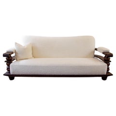Vintage 1930s French Art Deco Carved Oak Sofa in the style of Charles Dudouyt