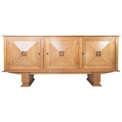 Buffet en chêne cérusé Art Déco français des années 1930, enfilade par Gaston Poisson