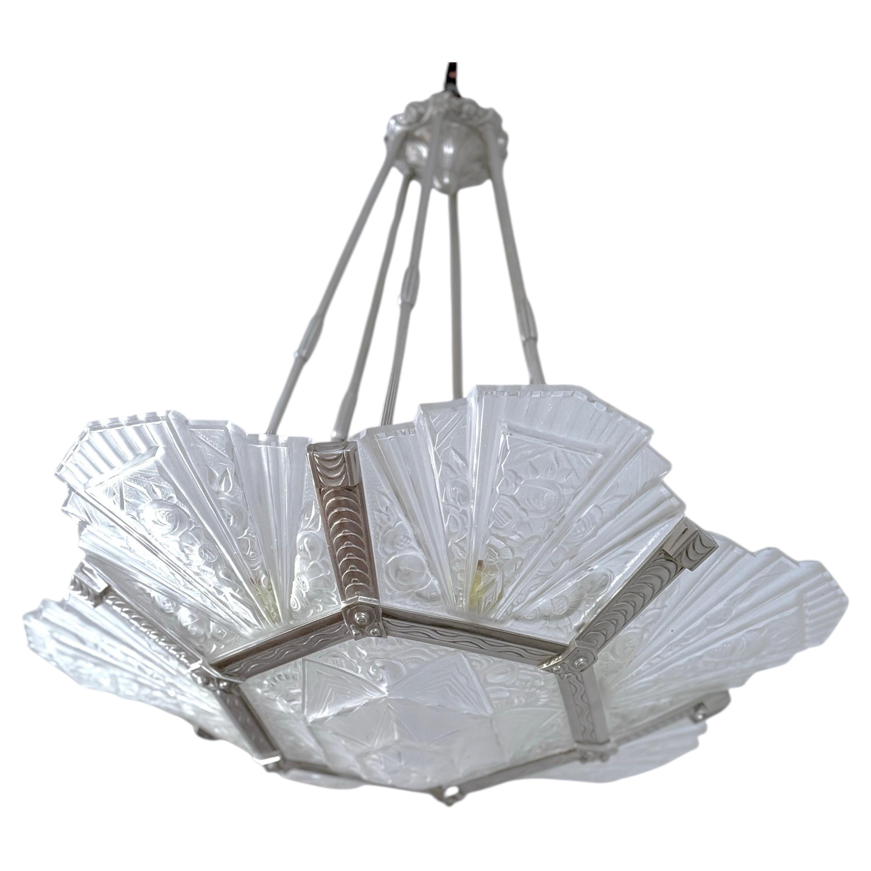 1930’s French Art Deco chandelier signed Verrerie des Hanots