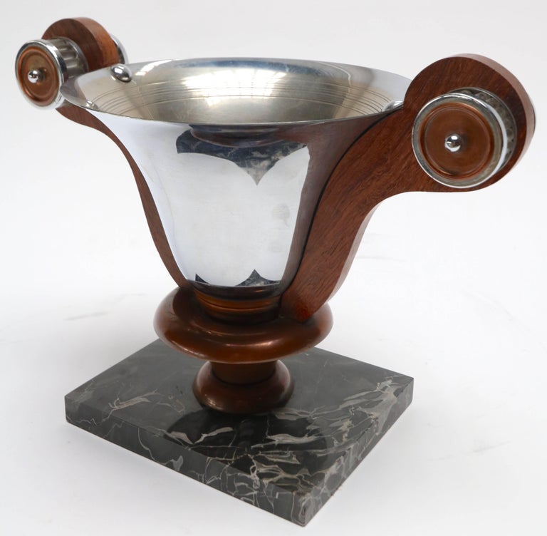 Beautiful copper and chrome 1930s Art Deco French centerpiece with marble base.
