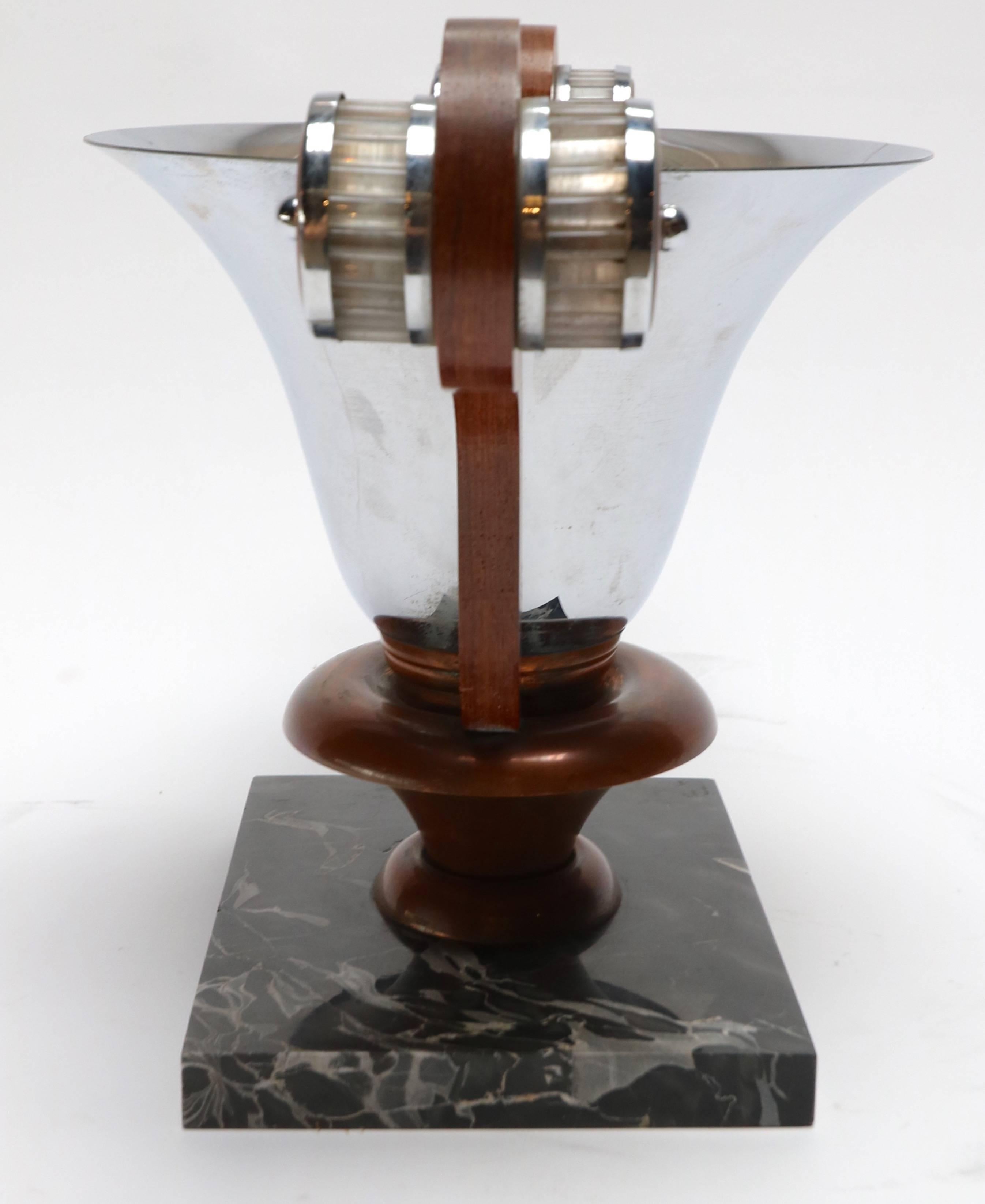 1930s French Art Deco Chrome and Copper Centerpiece on Marble Base 1