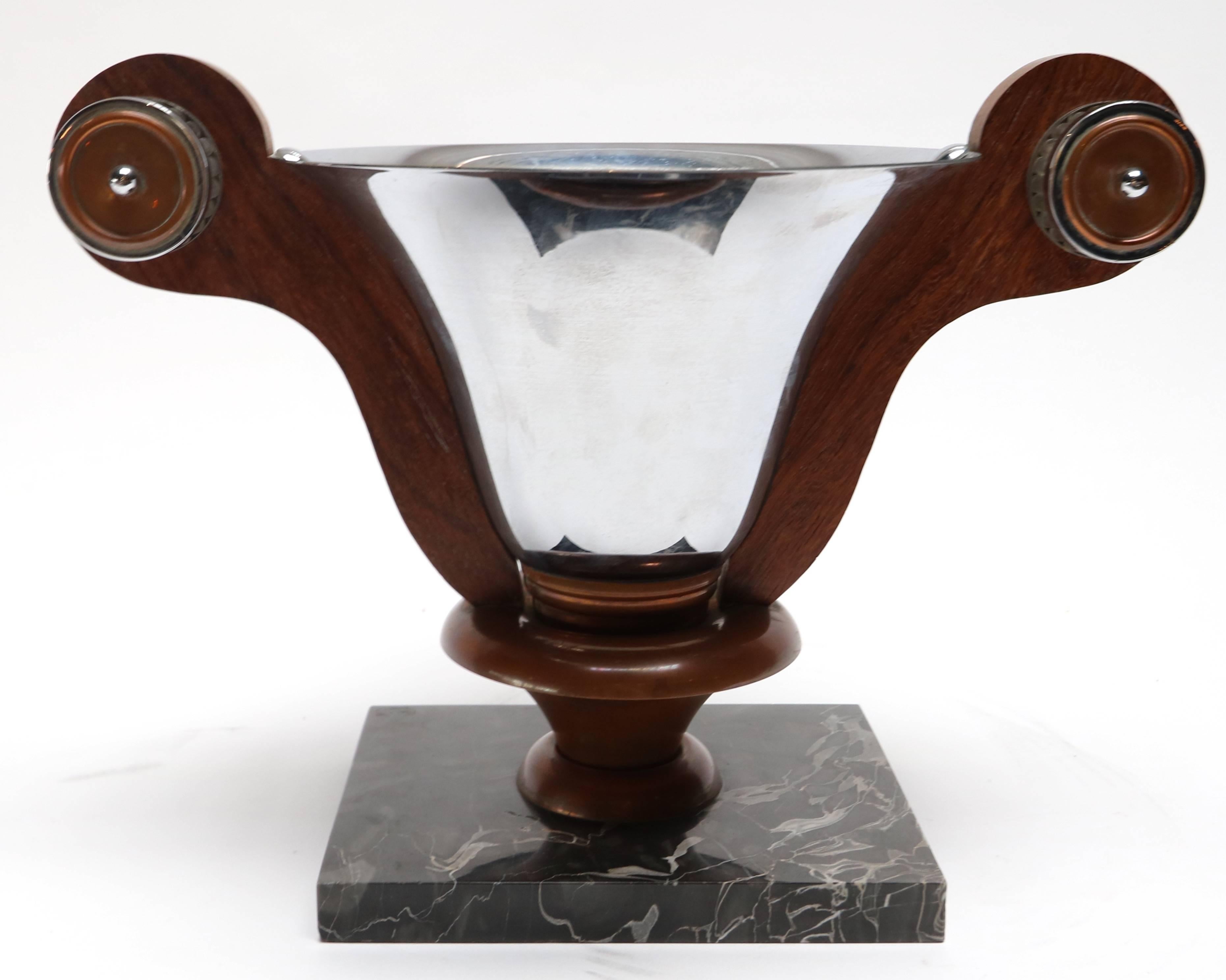 1930s French Art Deco Chrome and Copper Centerpiece on Marble Base 3