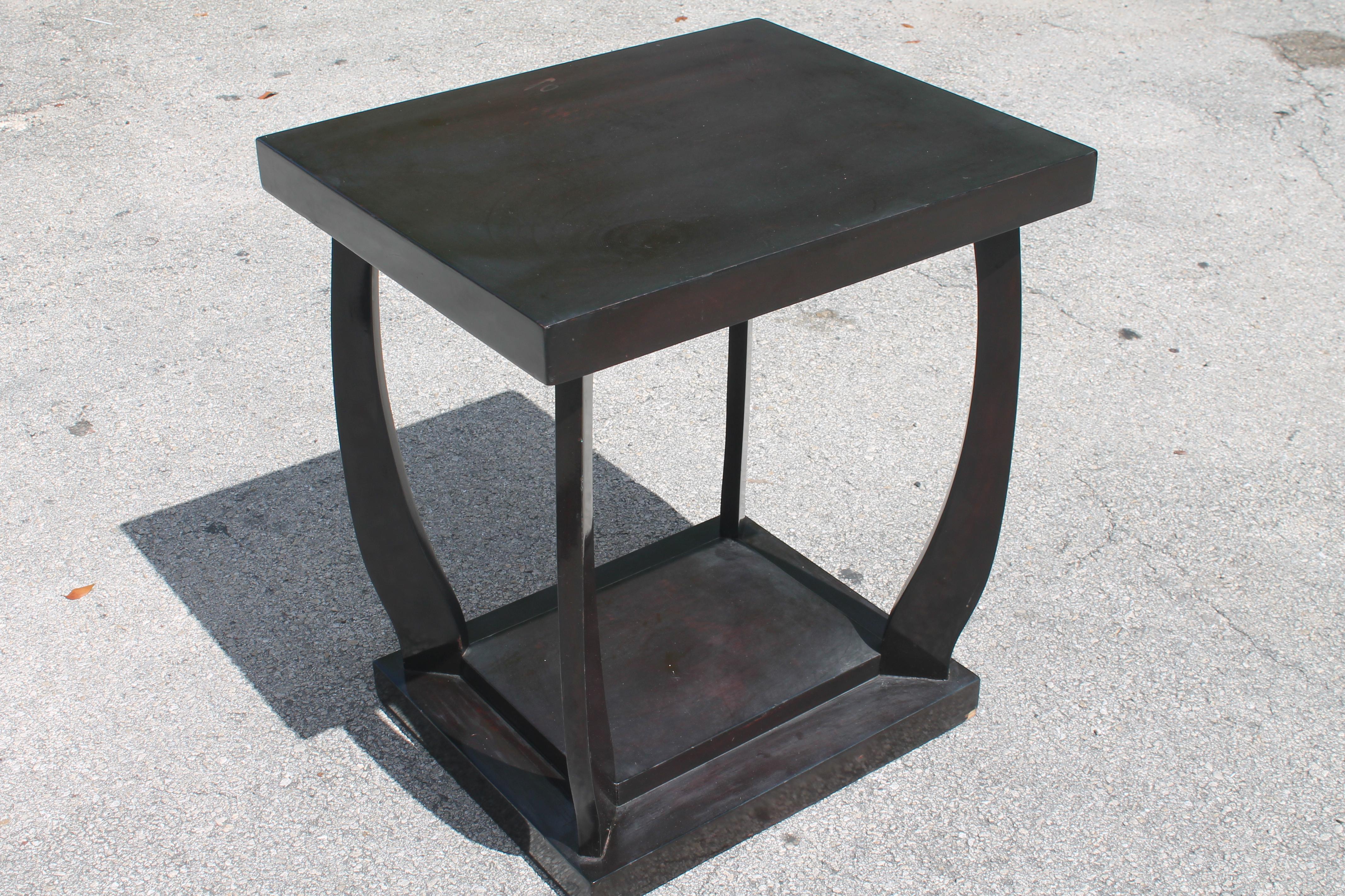 Classic 1930's French Art Deco Dark Toned and Lacquered Side/ Accent Table. We went on a buying trip to Paris and brought many French Art Deco pieces home with us.