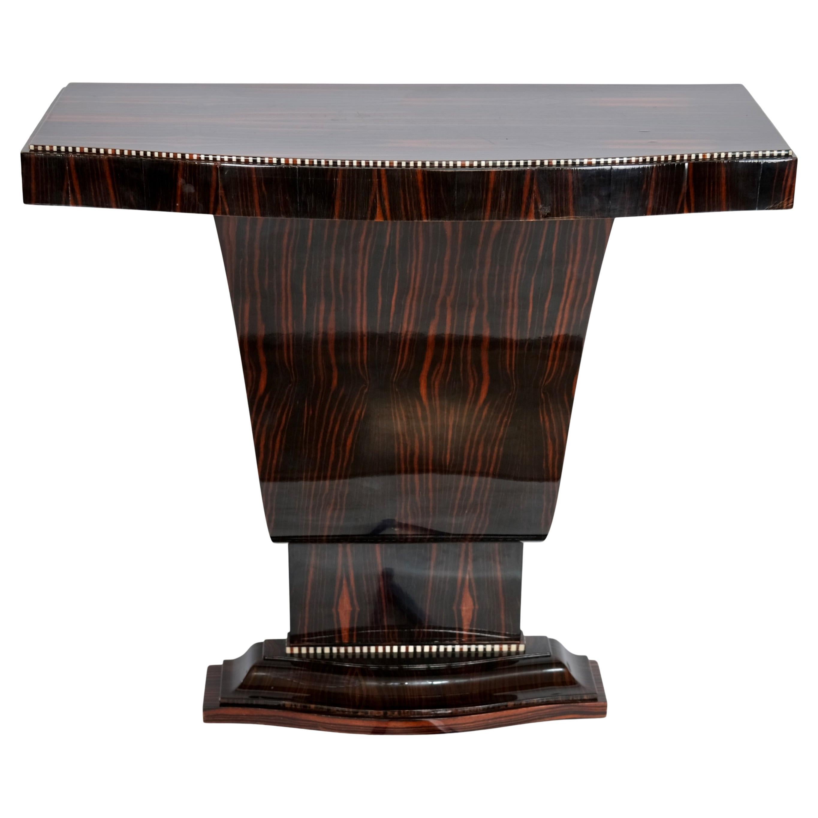 1930s French Art Deco Console Table in Macassar and Two-Tone Inlays