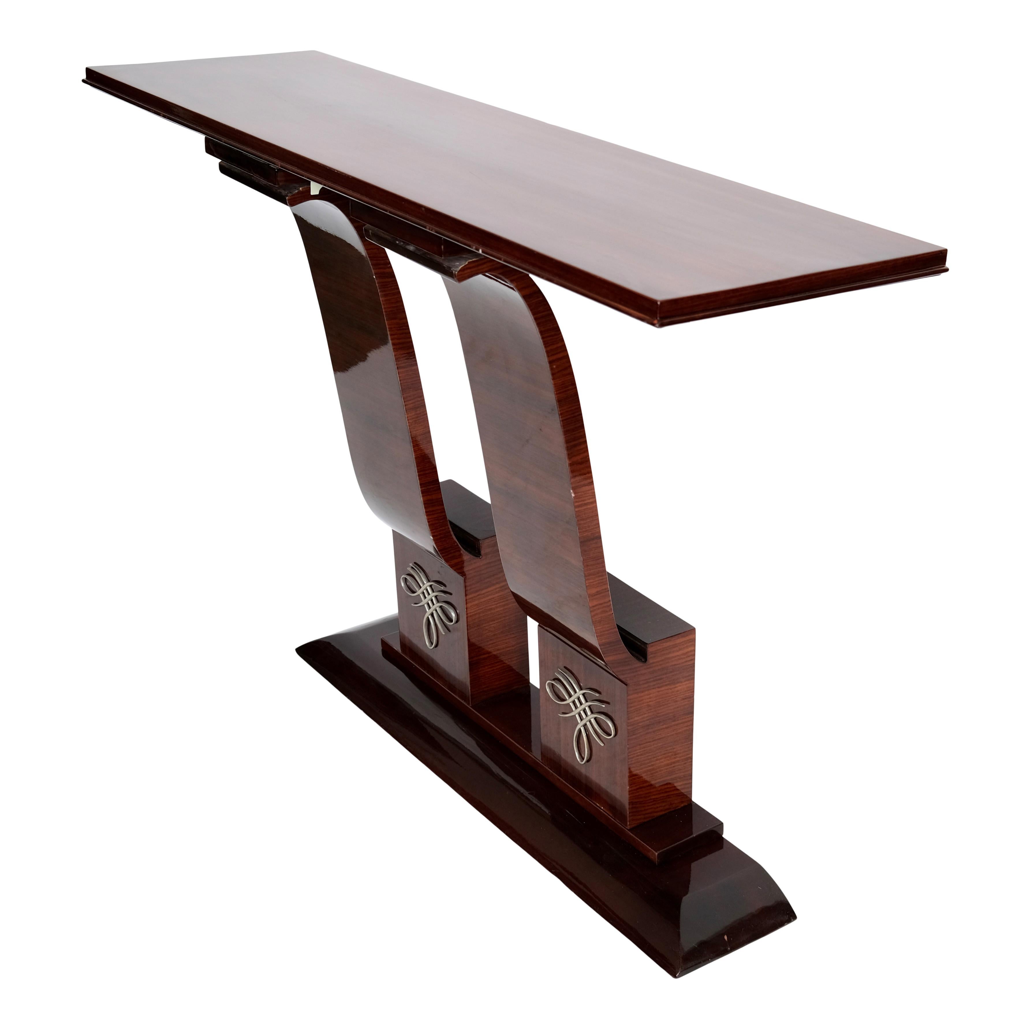 Lacquered 1930s French Art Deco Console Table in Mahogany For Sale