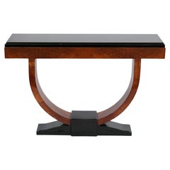 1930s French Art Deco Console Table in Nut Wood and Black Lacquer