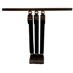 1930's French Art Deco Console Table in Wrought Iron with Curved Marble Top