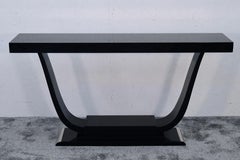 1930s French Art Deco Console Table with Tulip Shape in Black Lacquer and Chrome