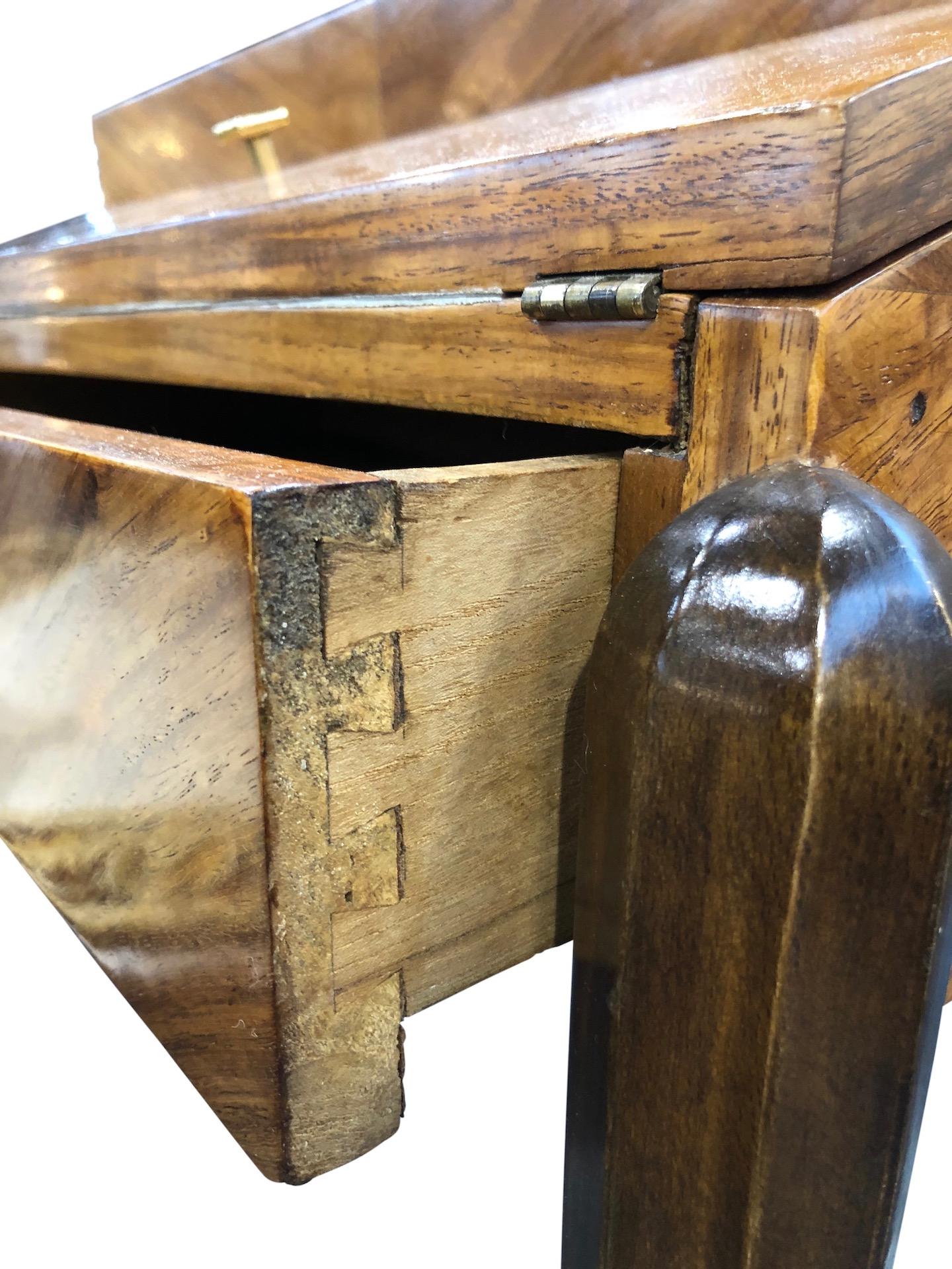 1930s French Art Deco Secretary Desk on Thin Table Legs in Real Wood Veneer 13