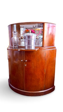 1930’s French Art Deco Demilune Bar or Cocktail Cabinet of Walnut