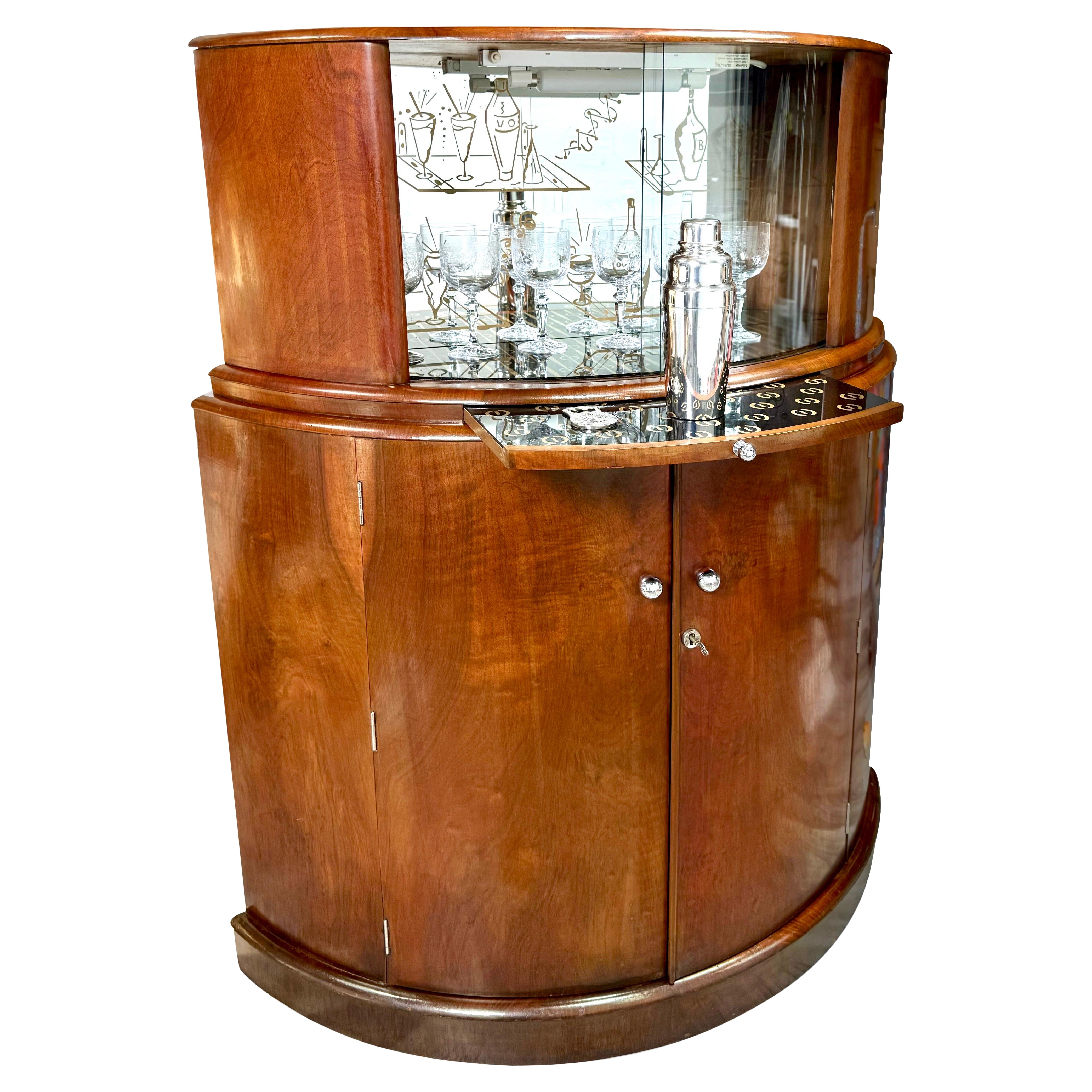 1930’s French Art Deco Demilune Bar or Cocktail Cabinet of Walnut