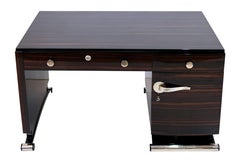 1930's French Art Deco Desk on Curved Legs in Makassar with High Gloss Finish
