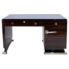 1930's French Art Deco Desk on Curved Legs in Makassar with High Gloss Finish 