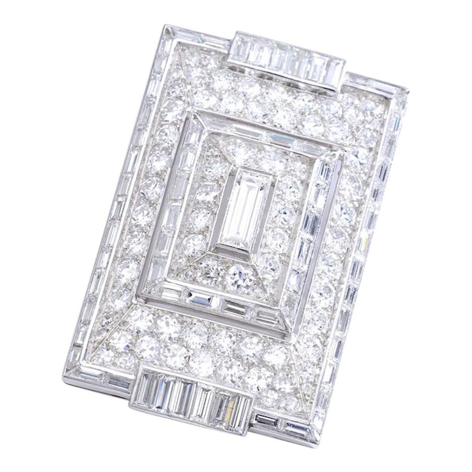 1930s French Art Deco Diamond and Platinum Brooch Necklace