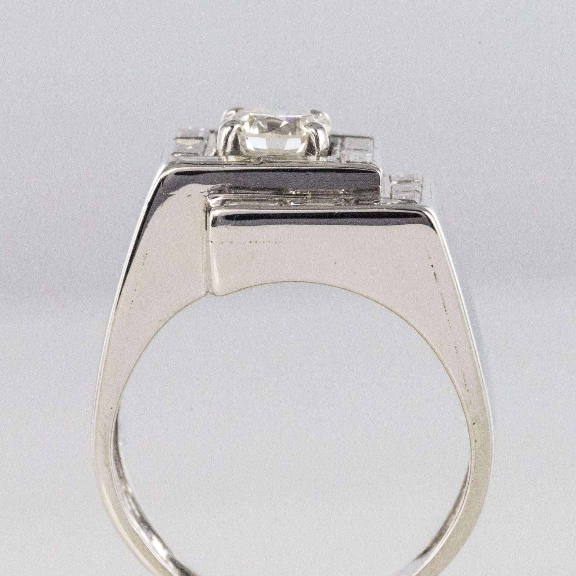 1930s French Art Deco Diamonds Platinum Asymmetrical Ring For Sale 3