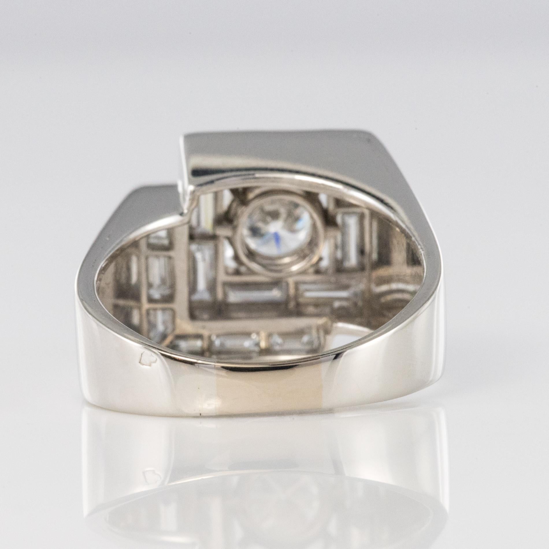 1930s French Art Deco Diamonds Platinum Asymmetrical Ring For Sale 7