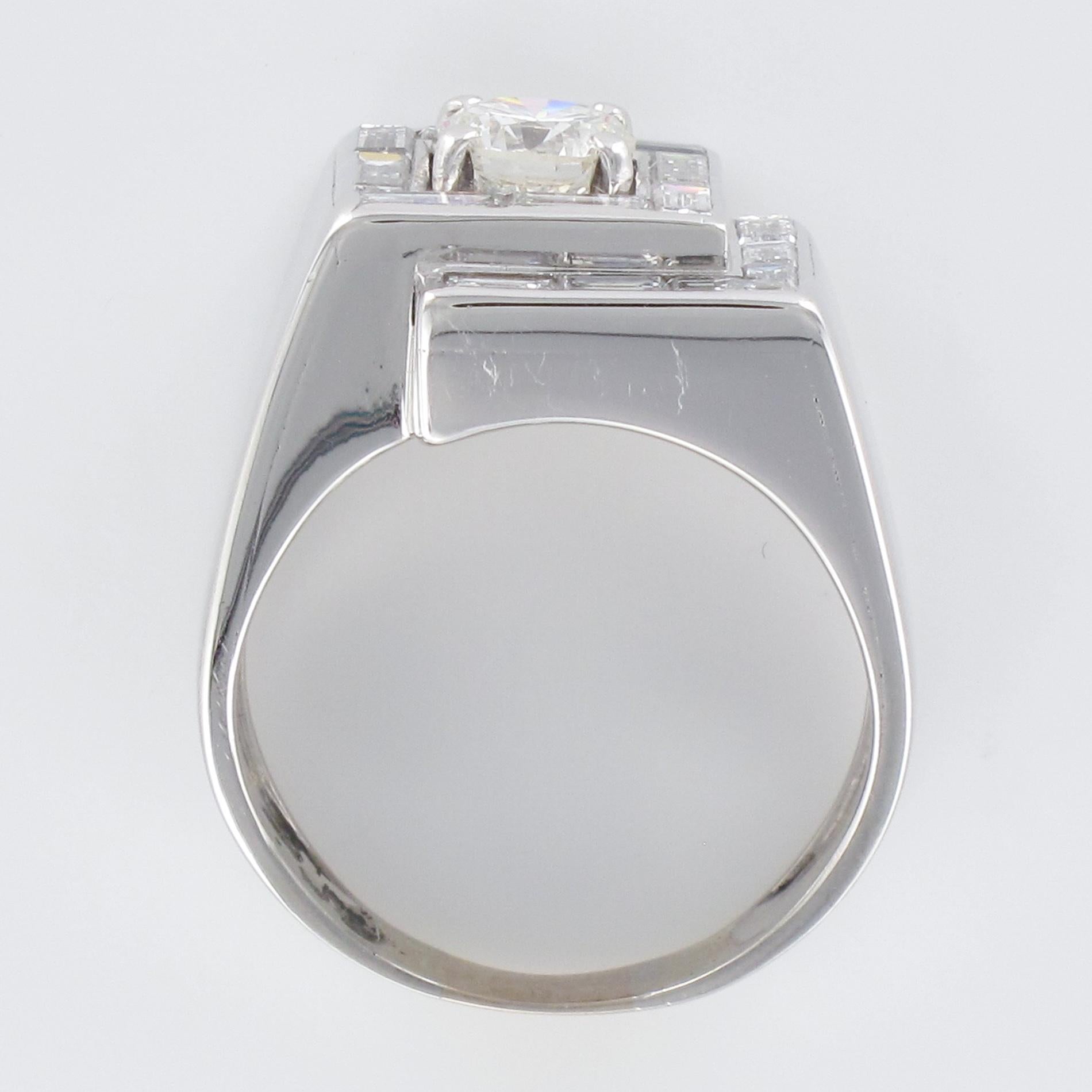 1930s French Art Deco Diamonds Platinum Asymmetrical Ring For Sale 8