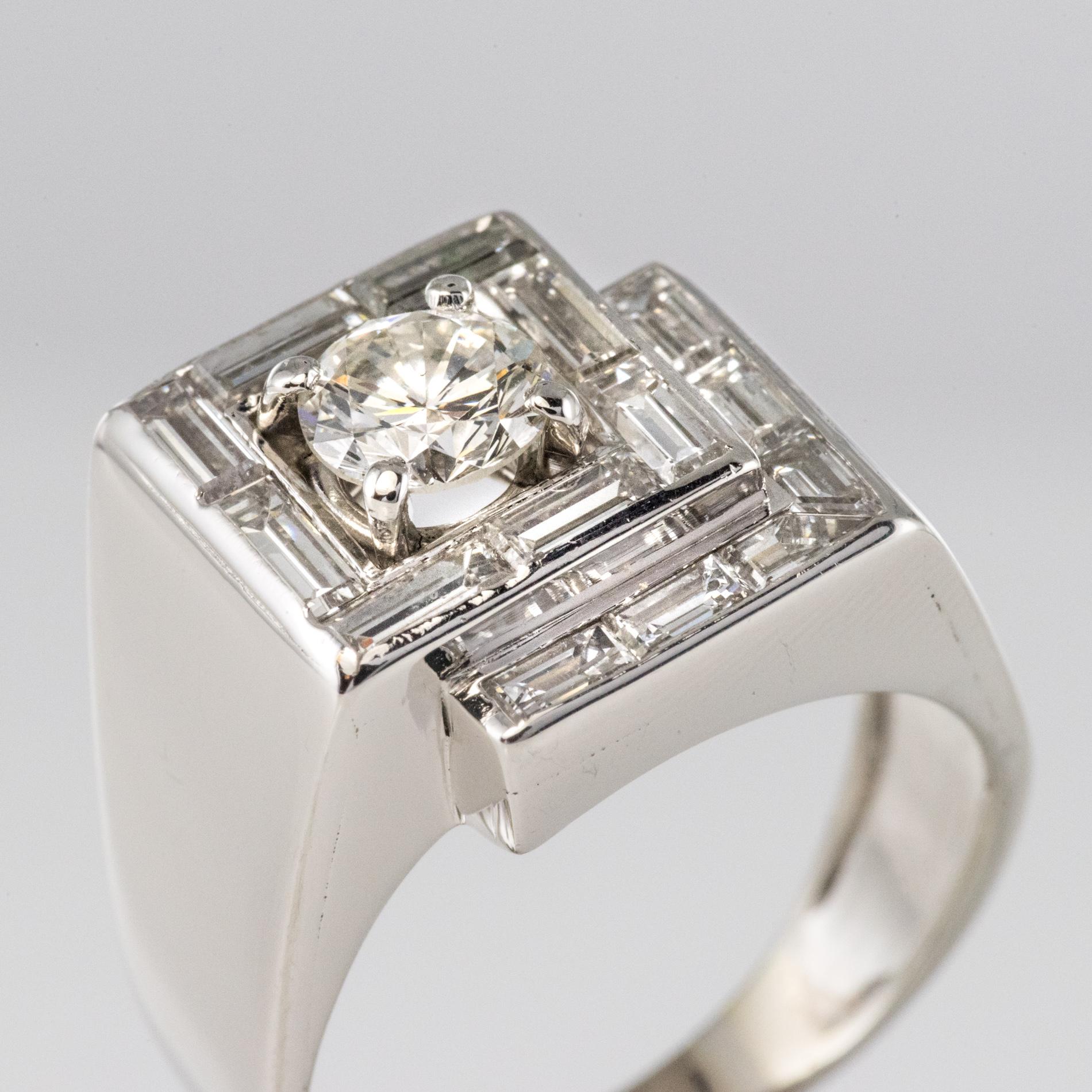 1930s French Art Deco Diamonds Platinum Asymmetrical Ring For Sale 1