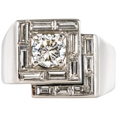 Vintage 1930s French Art Deco Diamonds Platinum Asymmetrical Ring