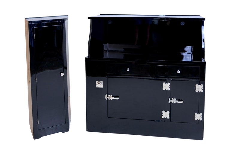 1930's French Art Deco Dry Bar Furniture in Black Lacquer with Side Element For Sale 3