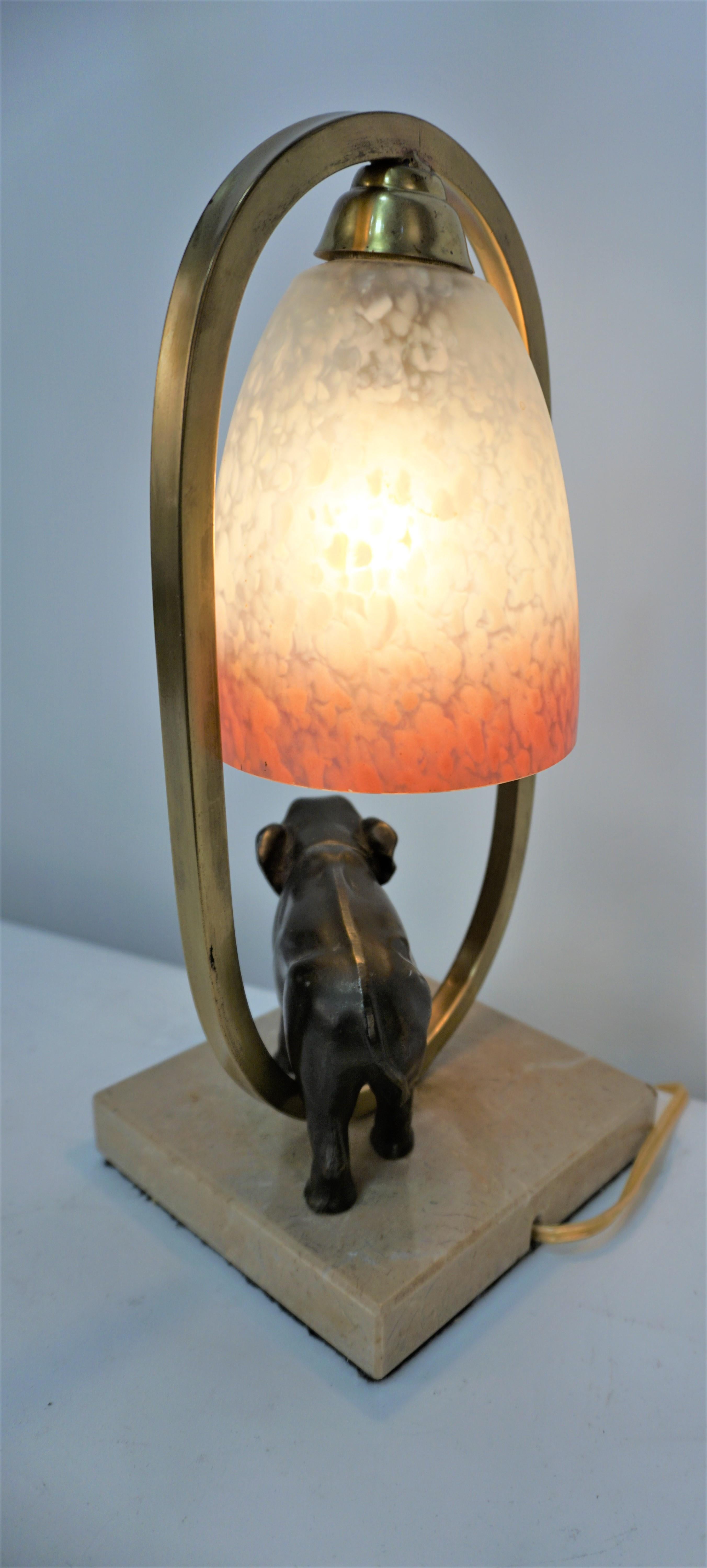 Mid-20th Century 1930's French Art Deco Elephant Art Glass Table Lamp For Sale