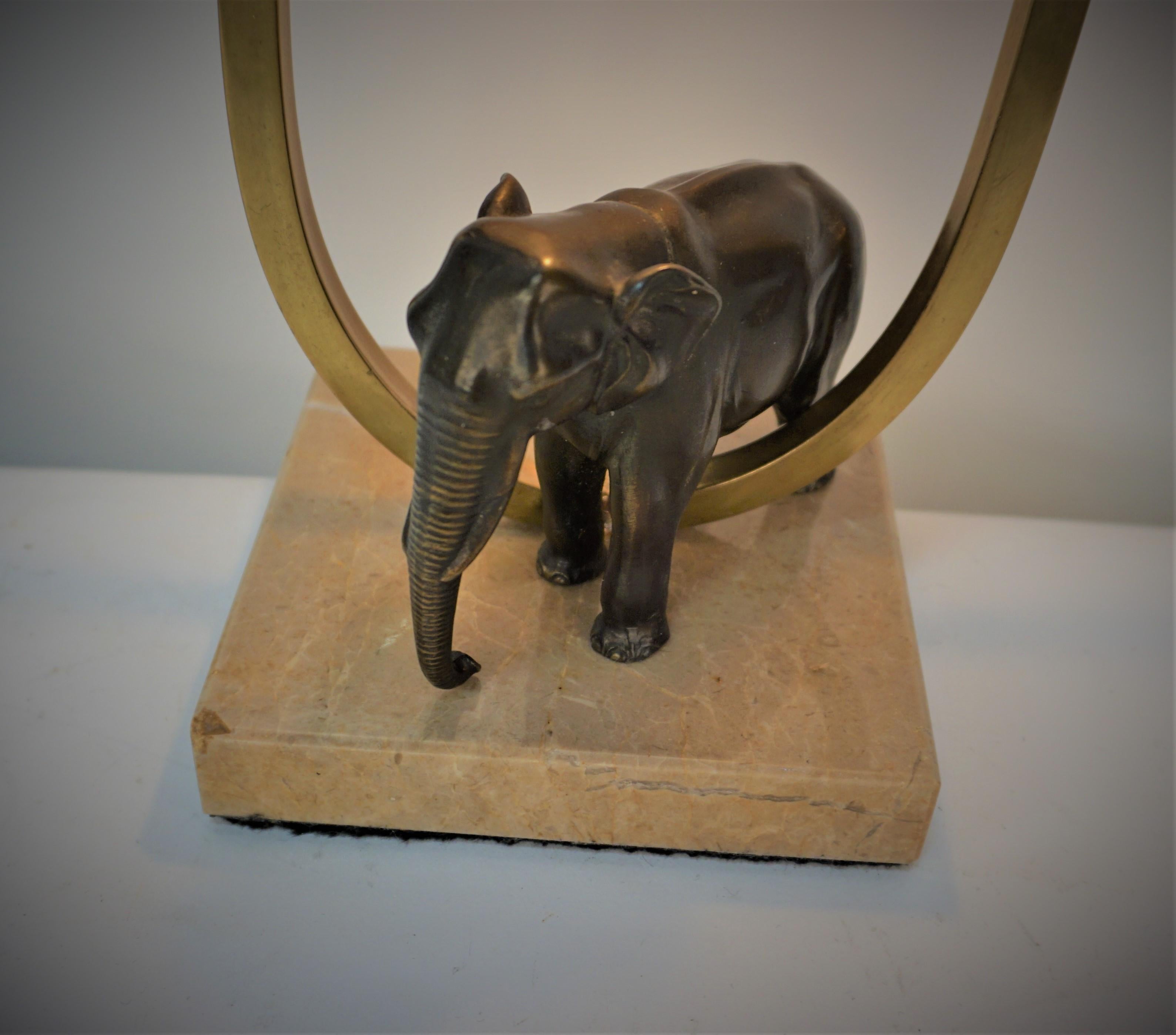 Bronze 1930's French Art Deco Elephant Art Glass Table Lamp For Sale