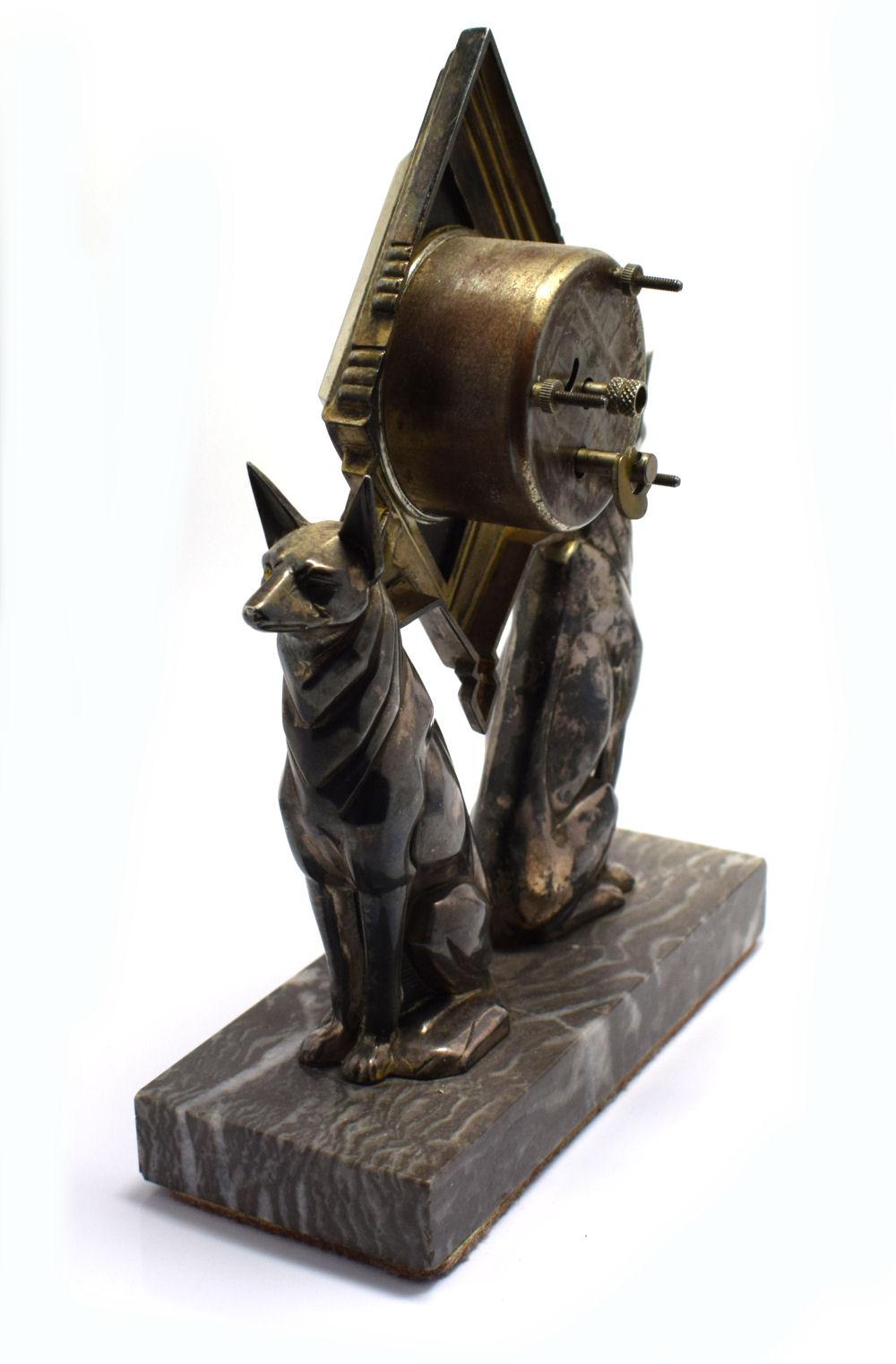 Spelter 1930s French Art Deco Figural Clock