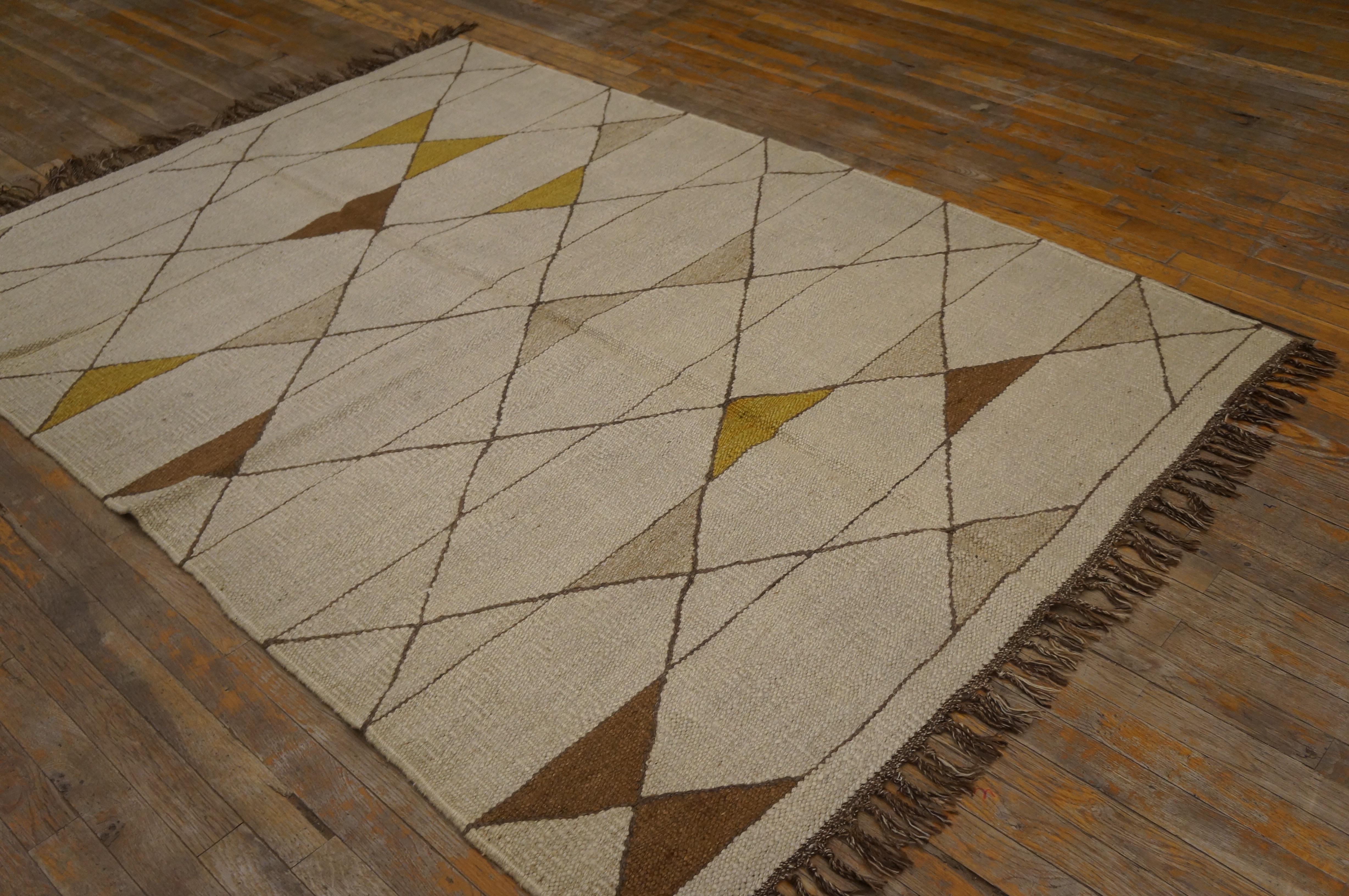 Wool 1930s French Art Deco Flat-Weave Carpet ( 4'9
