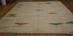 Refined Unique Colored Triangles Pattern Antique French Art Deco Flat-Weave Rug