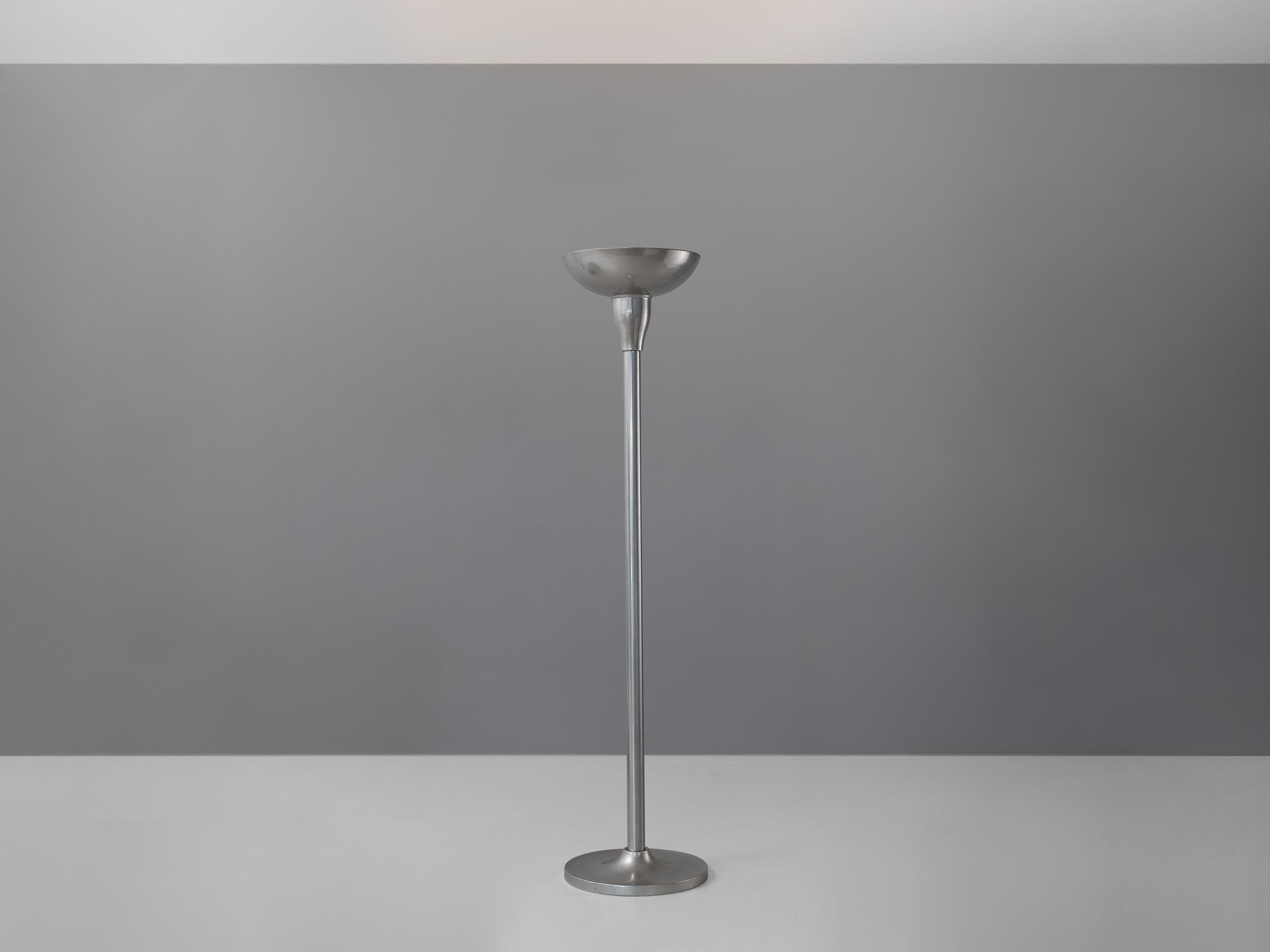 Floor lamp, Aluminum, France, 1930s 

This delicate floor lamp undoubtedly breathes the Art Deco Period of the 1930s and reminds of the designs by Jean Pascaud and Jean Perzel. The design convinces visually through the material that has been used