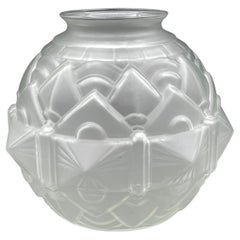 1930's French Art Deco Frosted Glass Architectural Movie Palace Style Vase