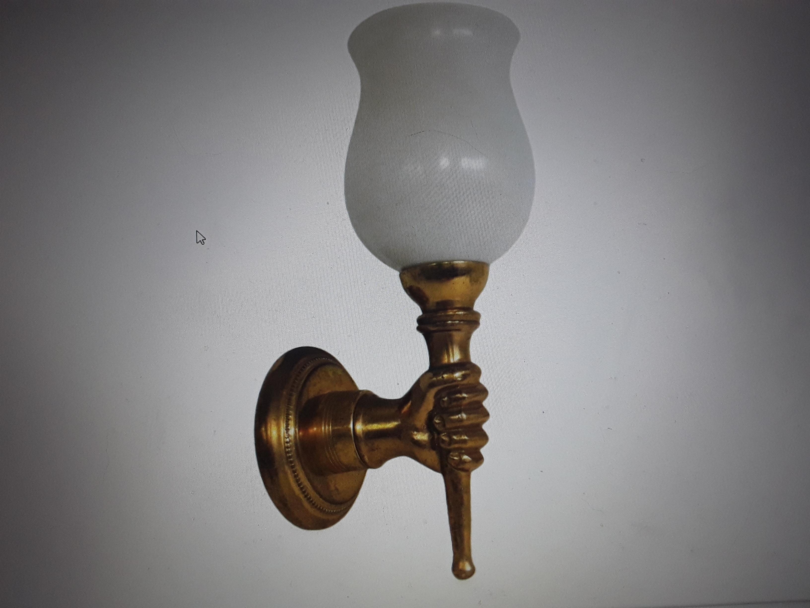1930's French Art Deco Gilt Bronze Fist Holding Torch -Opaline Shade attr. Arbus For Sale 6