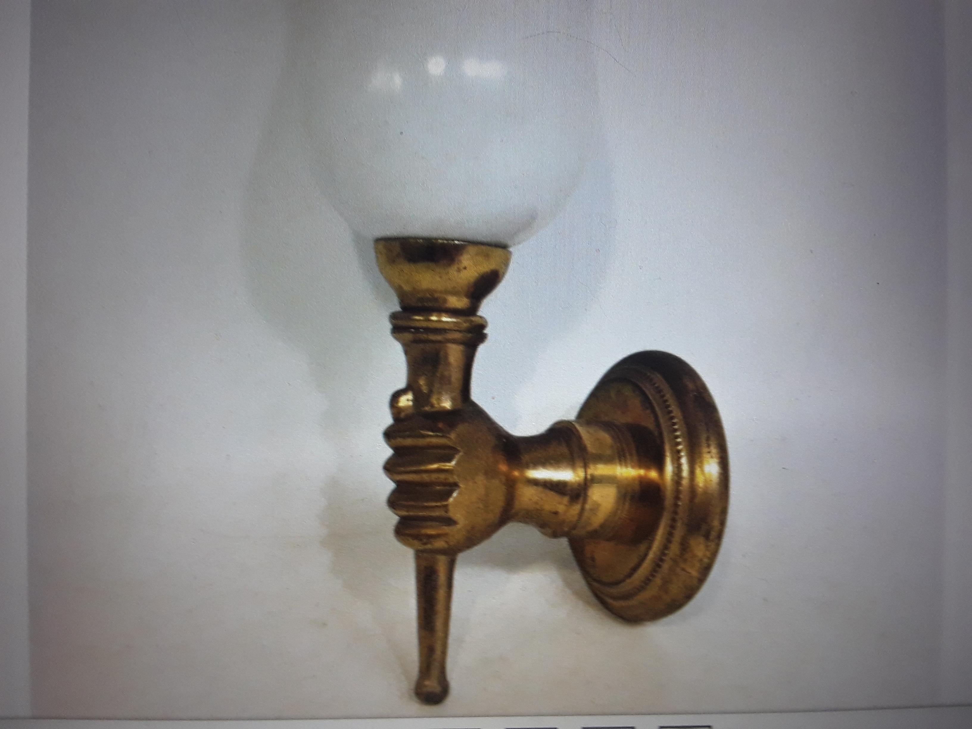 1930's French Art Deco Gilt Bronze Fist Holding Torch -Opaline Shade attr. Arbus For Sale 3