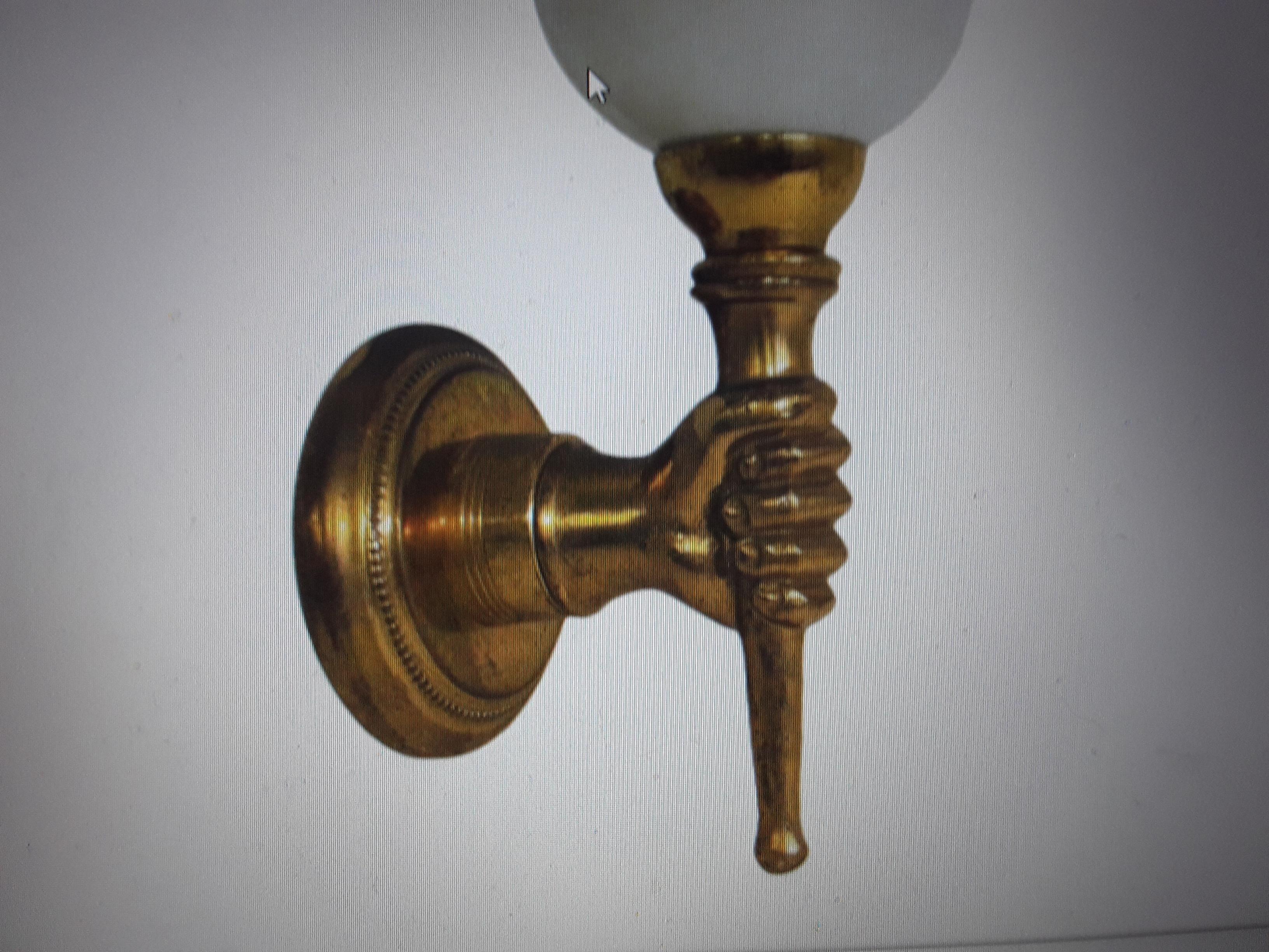 1930's French Art Deco Gilt Bronze Fist Holding Torch -Opaline Shade attr. Arbus For Sale 5