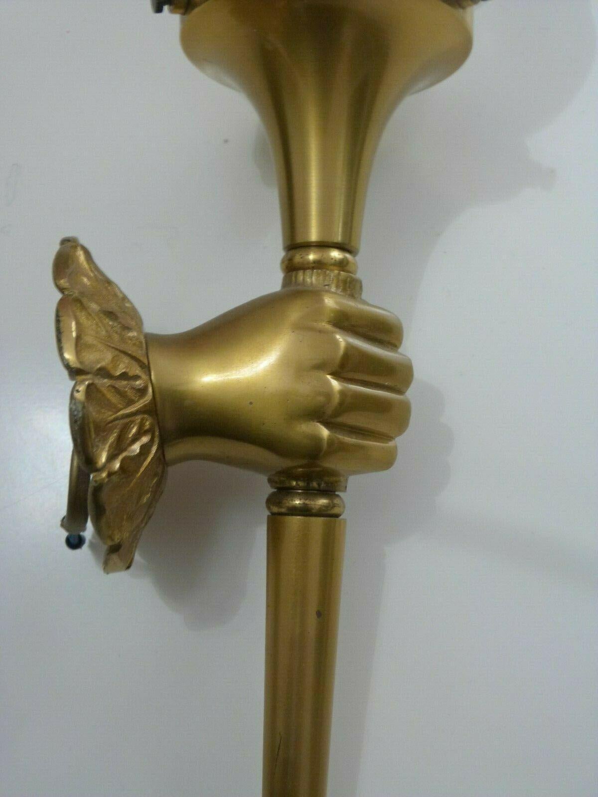 Mid-20th Century 1930's French Art Deco Gilt Bronze Hand / Fist Holding Torch Wall Sconce  For Sale