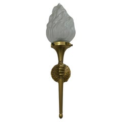 1930's French Art Deco Gilt Bronze Hand / Fist Holding Torch Wall Sconce 