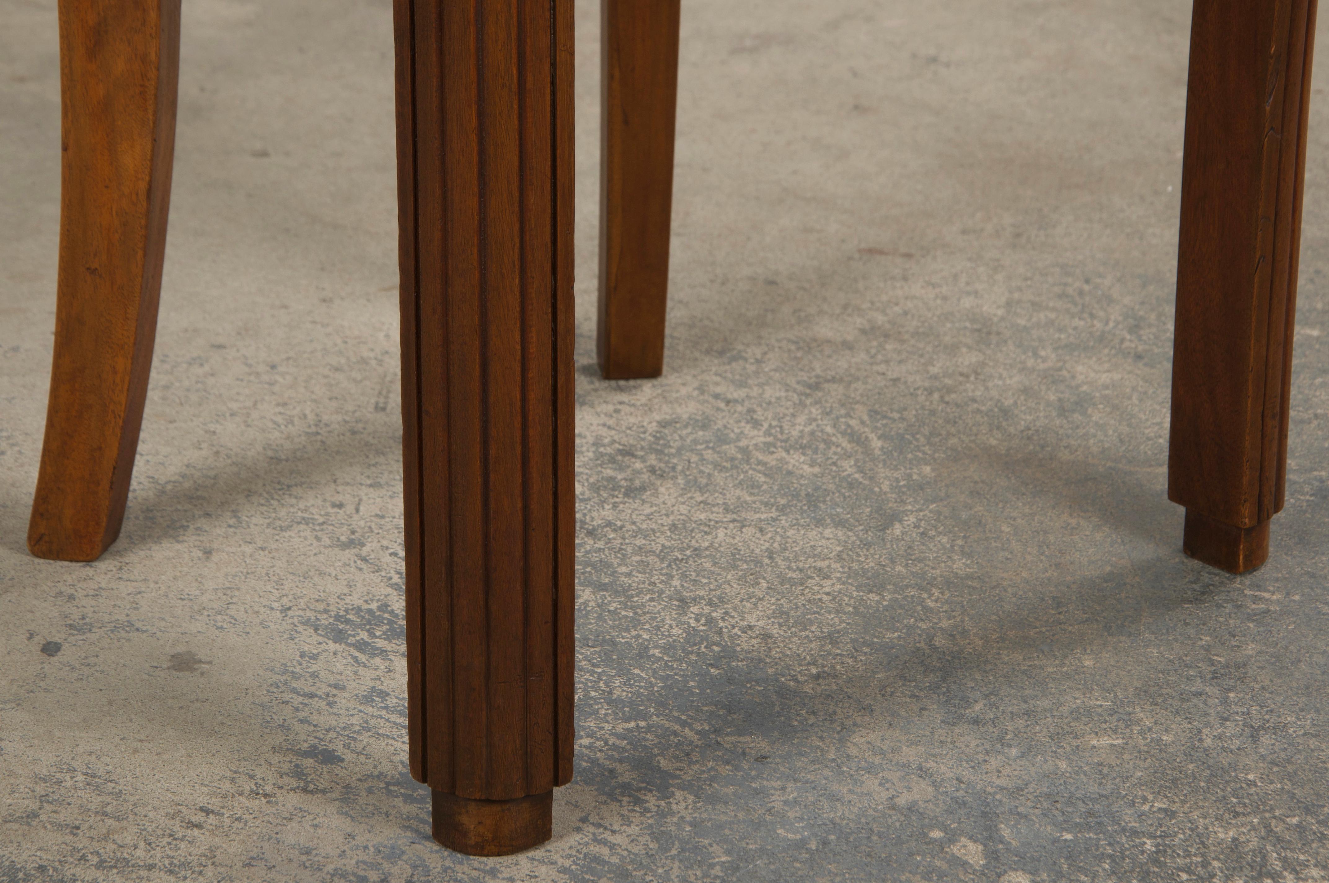 Sedie da pranzo francesi Art Deco Gondola in noce del 1930 con ciniglia di bronzo - Set di 6 in vendita 4