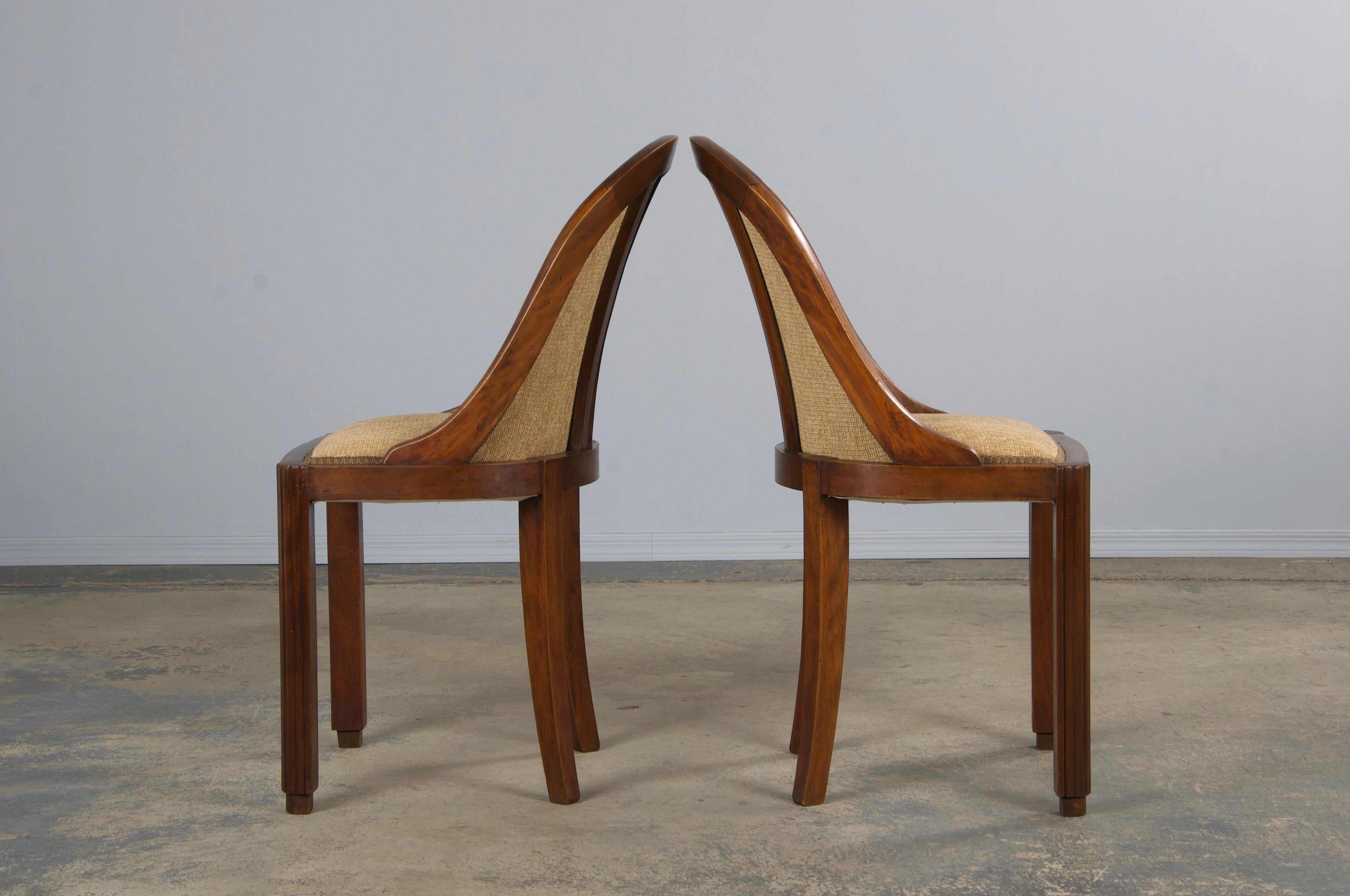 Sedie da pranzo francesi Art Deco Gondola in noce del 1930 con ciniglia di bronzo - Set di 6 in vendita 5