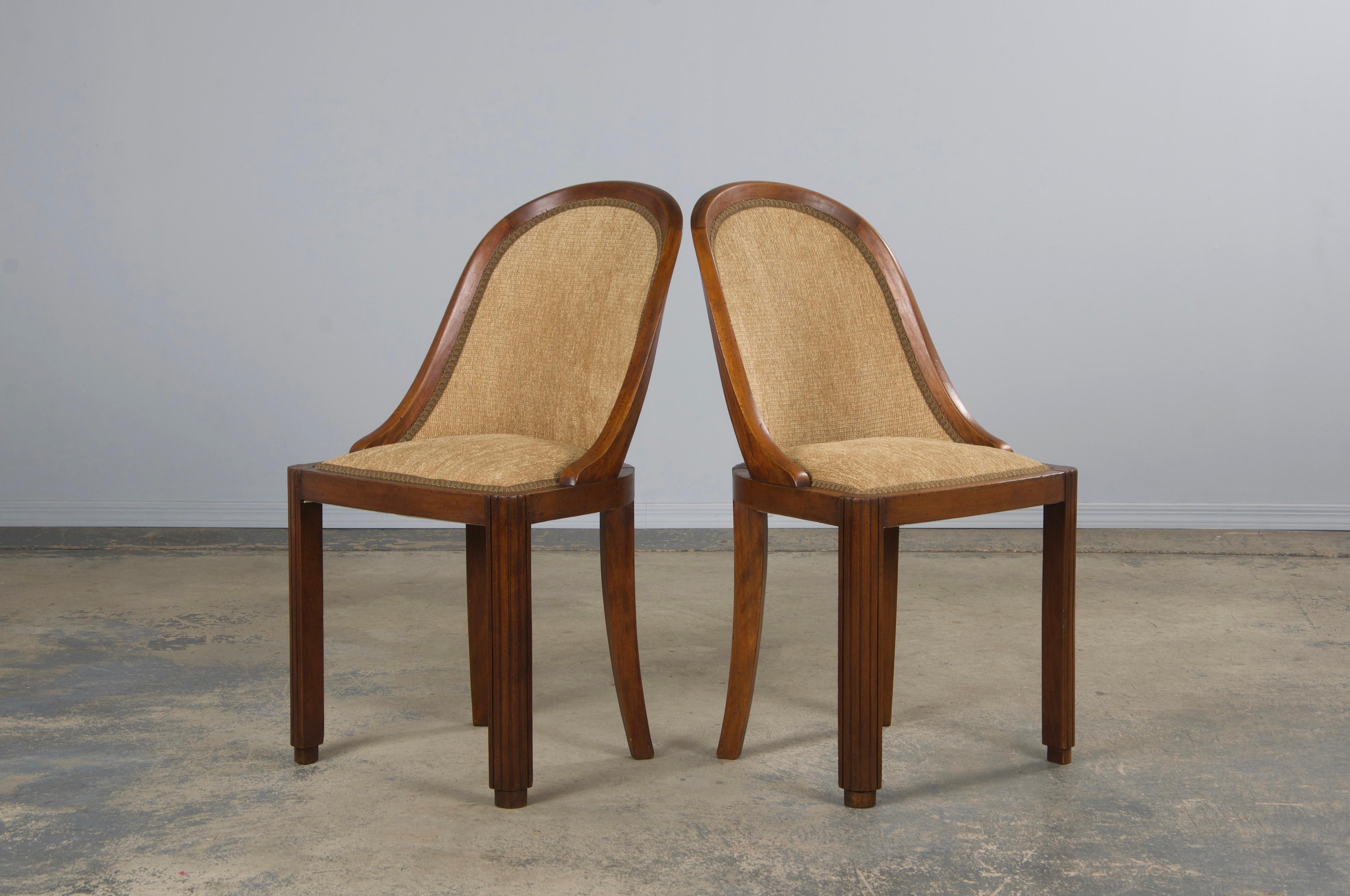 Sedie da pranzo francesi Art Deco Gondola in noce del 1930 con ciniglia di bronzo - Set di 6 in vendita 6
