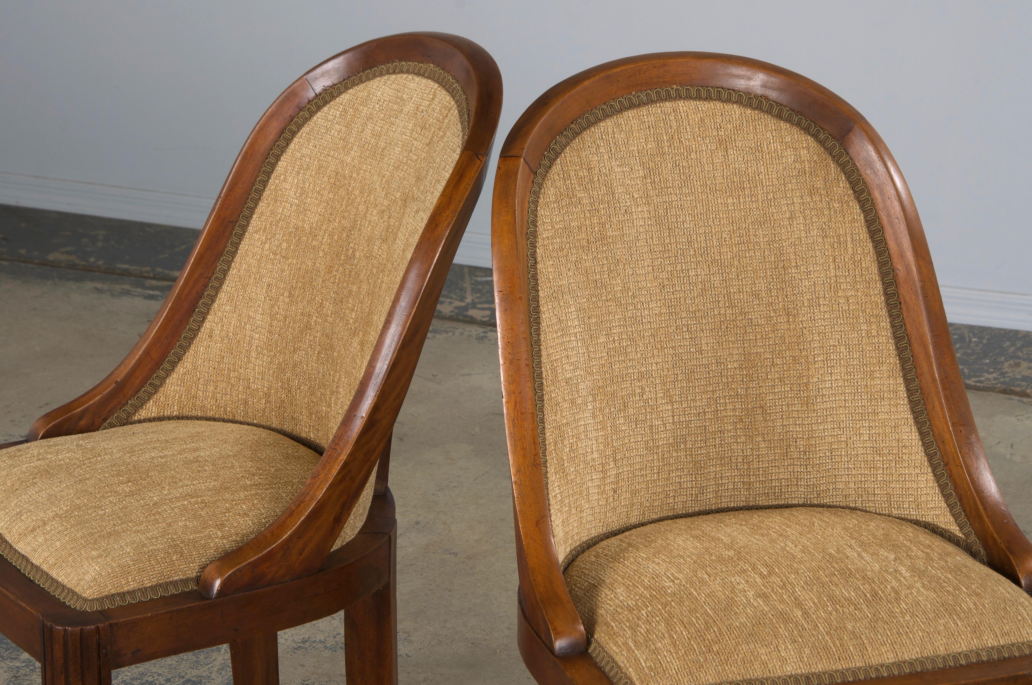 Sedie da pranzo francesi Art Deco Gondola in noce del 1930 con ciniglia di bronzo - Set di 6 in vendita 7