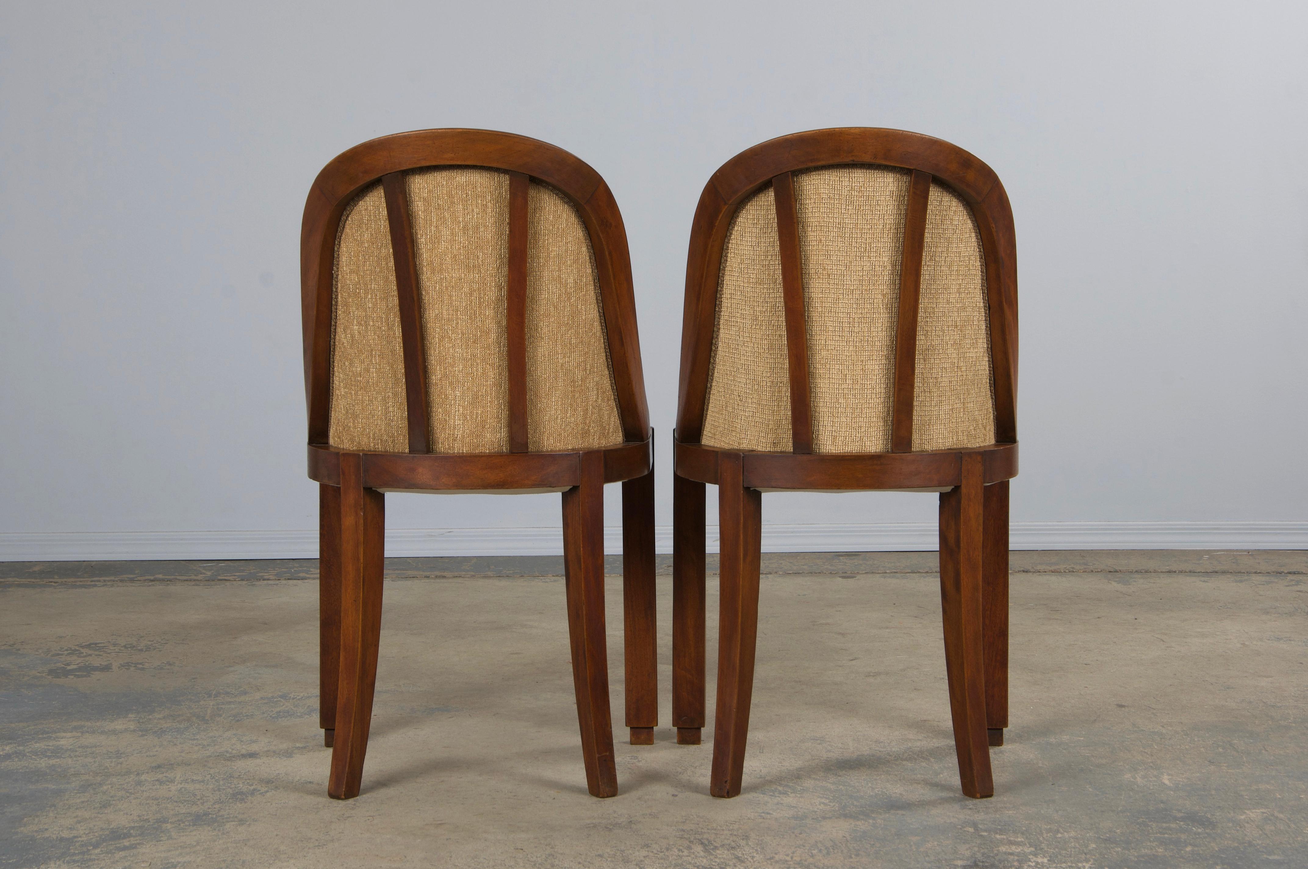 Sedie da pranzo francesi Art Deco Gondola in noce del 1930 con ciniglia di bronzo - Set di 6 in vendita 10