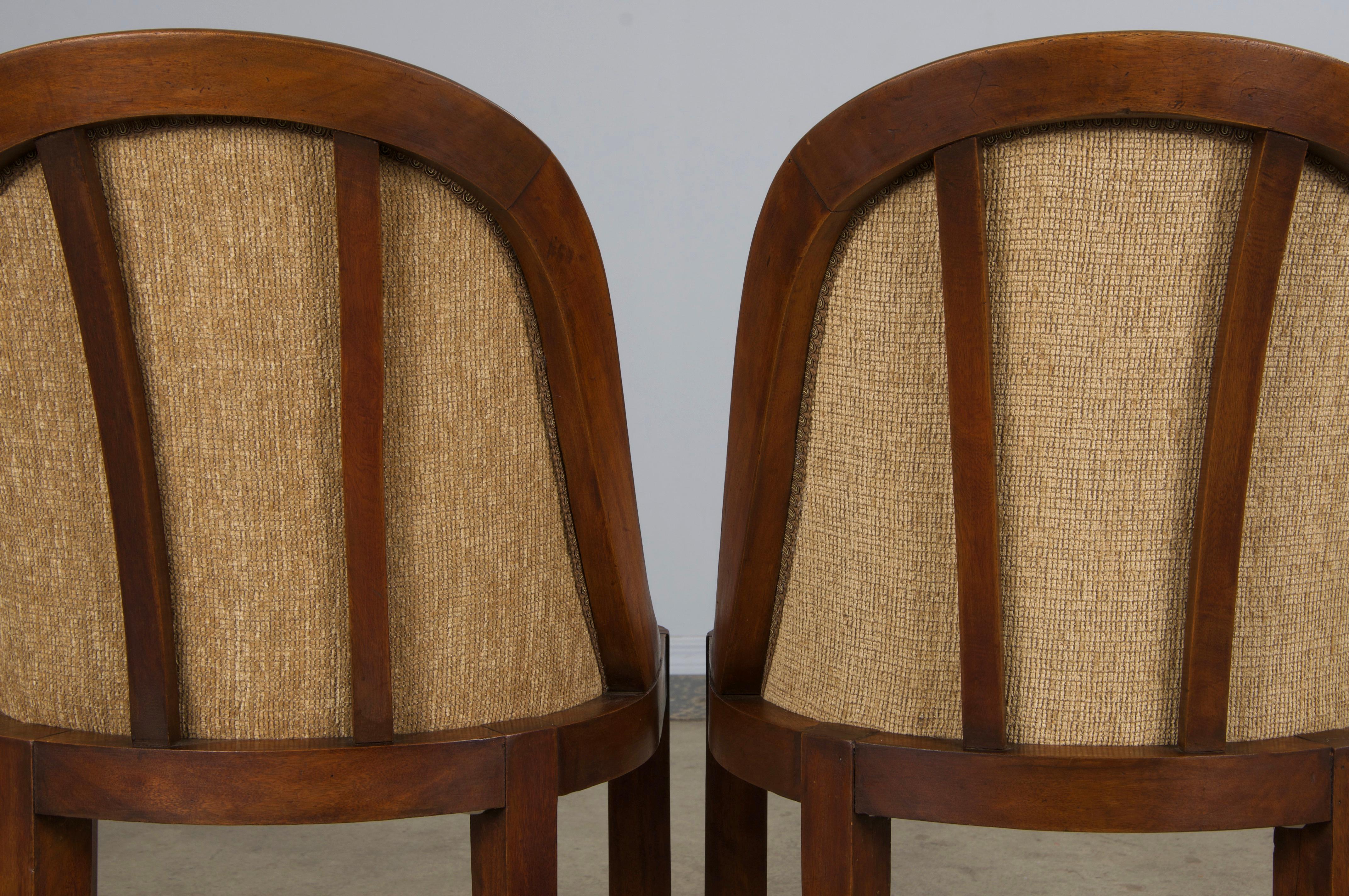 Sedie da pranzo francesi Art Deco Gondola in noce del 1930 con ciniglia di bronzo - Set di 6 in vendita 11