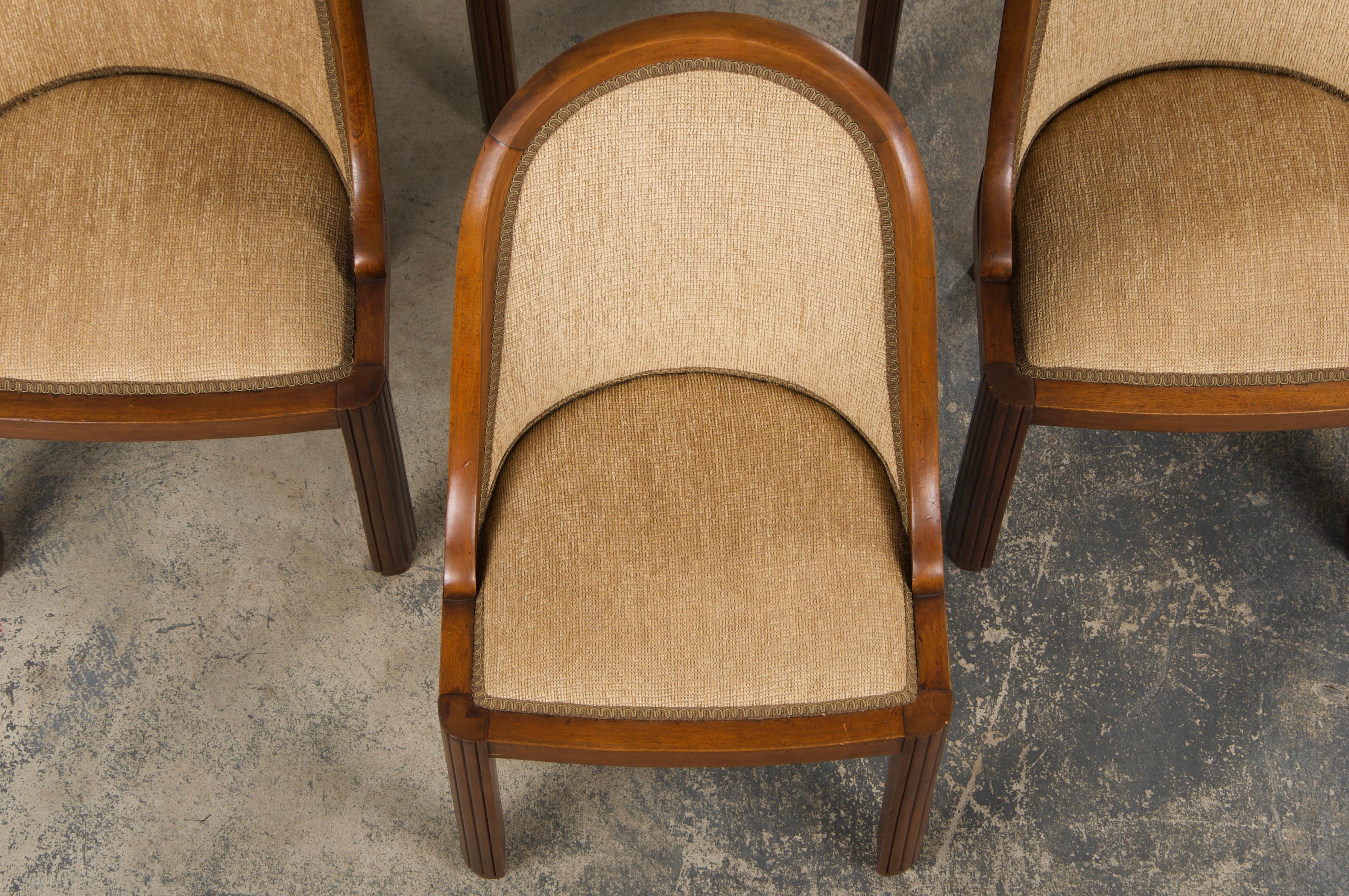 Francese Sedie da pranzo francesi Art Deco Gondola in noce del 1930 con ciniglia di bronzo - Set di 6 in vendita