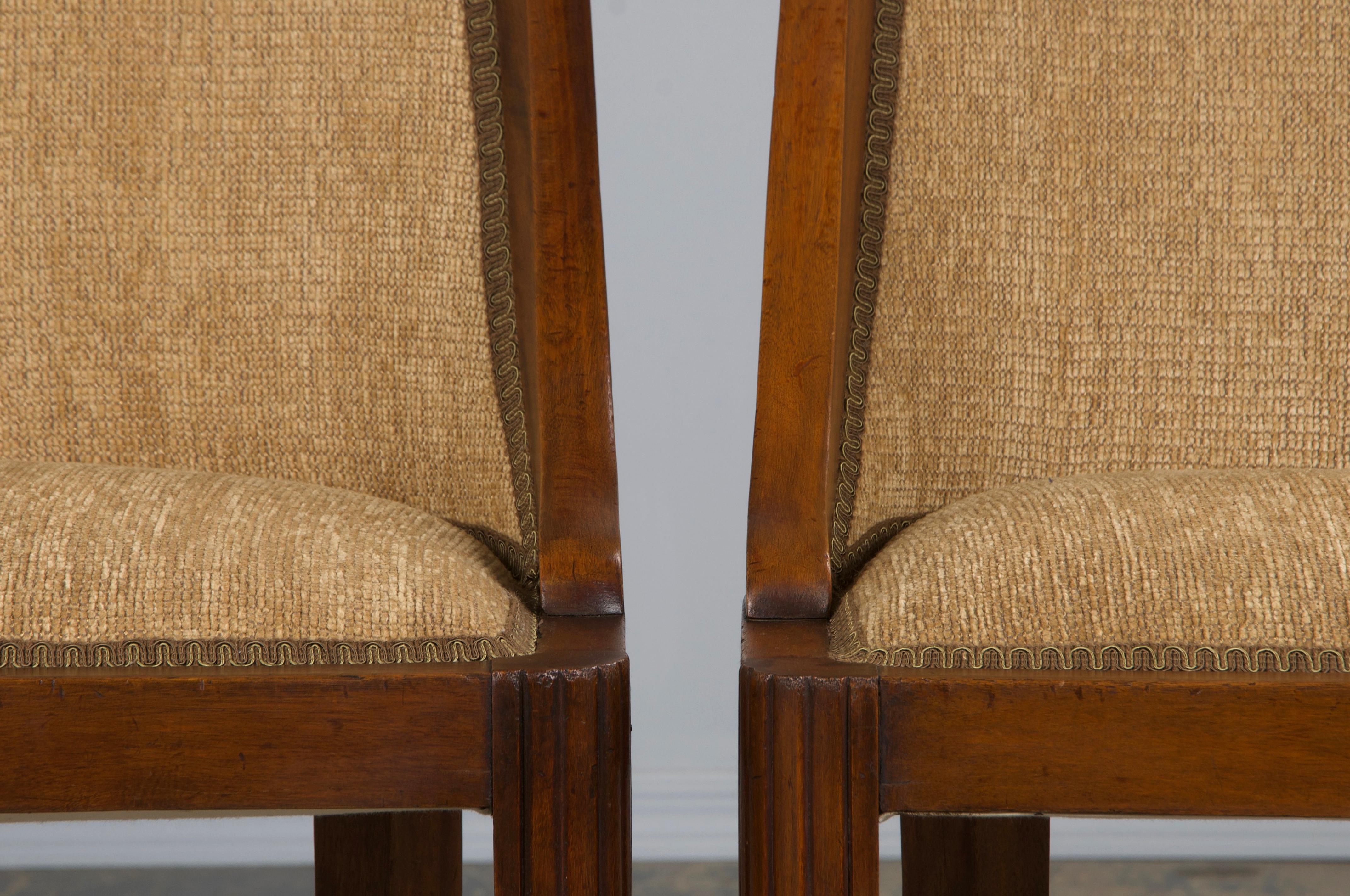 Sedie da pranzo francesi Art Deco Gondola in noce del 1930 con ciniglia di bronzo - Set di 6 In condizioni buone in vendita a Astoria, NY