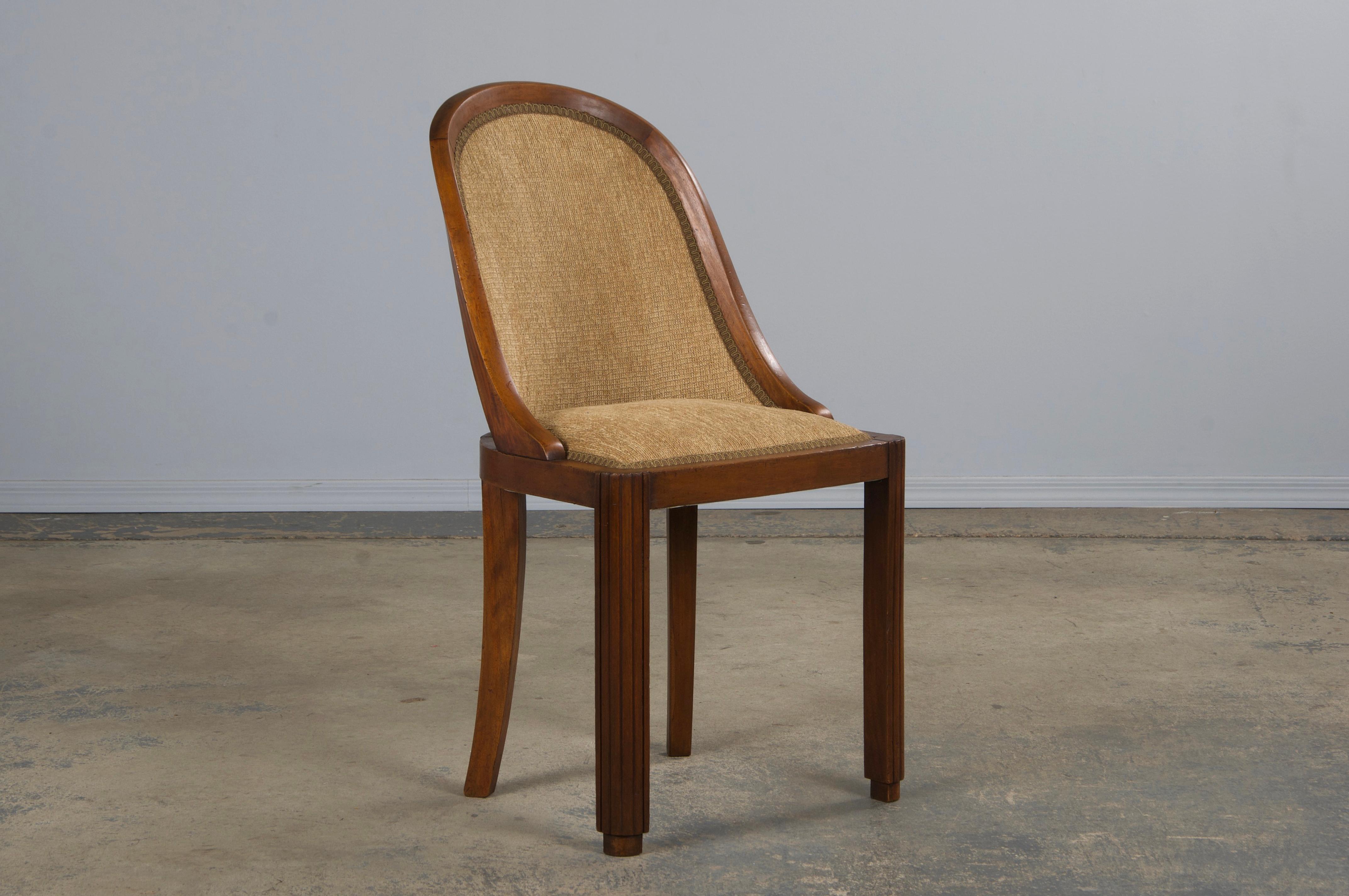 Ciniglia Sedie da pranzo francesi Art Deco Gondola in noce del 1930 con ciniglia di bronzo - Set di 6 in vendita