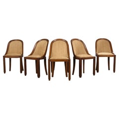 1930s French Art Deco Gondola Walnut Dining Chairs W/ Bronze Chenille - Set of 6