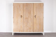 1930s French Art Deco Grain Filled Chevron Solid Oak White Cabinet Wardrobe Chic